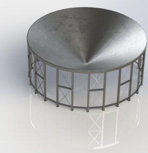 D render of steel silo support structure for buckling analysis by ESD