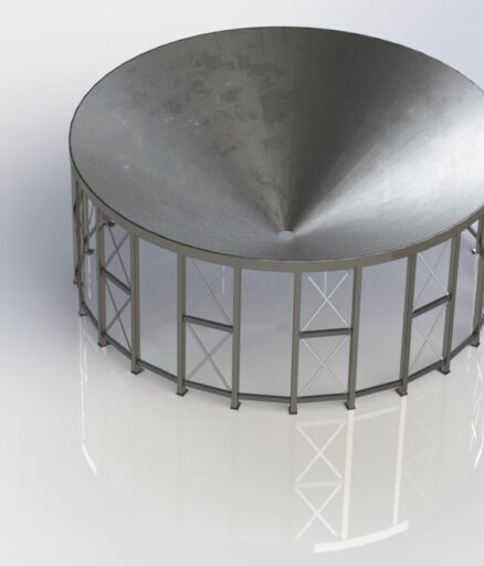 D render of steel silo support structure for buckling analysis by ESD