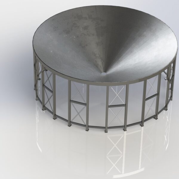 D render of steel silo support structure for buckling analysis by ESD